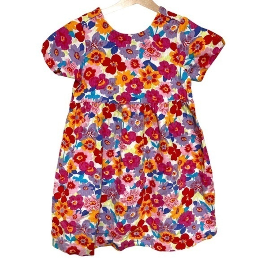 hanna andersson 120 floral print dress spring/summer flared cotton woven v‎ back